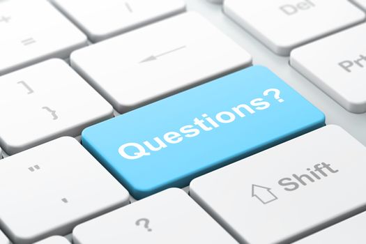 Education concept: Questions? on computer keyboard background