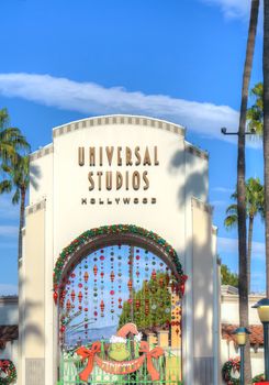 UNIVERSAL CITY, CA/USA DECEMBER 22, 2015: Universal Studios of Hollywood entrance. Universal Studios Hollywood is a film studio and theme park