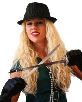Blonde girl with two long knife
