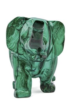 Elephant figurine from malachite, isolated on white background, 