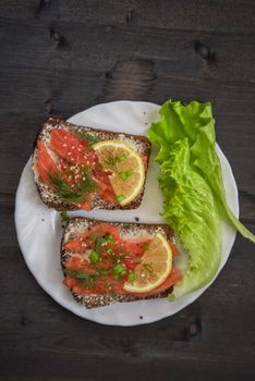 Sandwich with salmon for breakfast