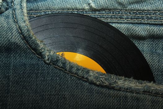 vinyl disc audio platte tasche jeans