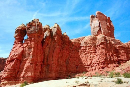 Monoliths of red rock called the Garden of Eden in Arches National Park near Moab Utah, USA
