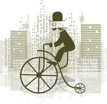 Abstract illustration of a man on a retro bicycle