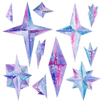Watercolor Ice Wind Rose Crystals Design Elements Set