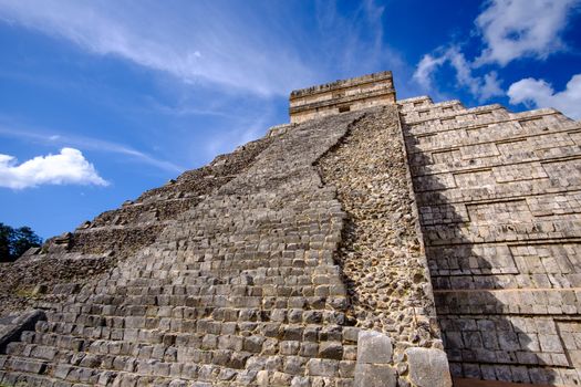 Detail view of Mayan pyramid El Castillo in Chichen Itza