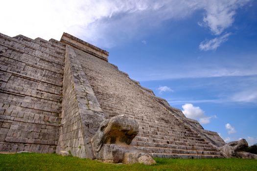 Famous Mayan pyramid in Chichen Itza with stone stairs