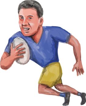 Rugby Player Running Ball Caricature