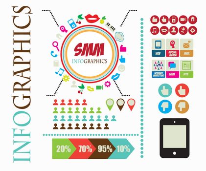 SMM Social Marketing infographics with data icons and elements