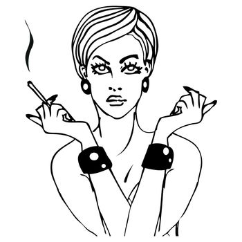 portrait of smoking girl pop art style tattoo ink illustration