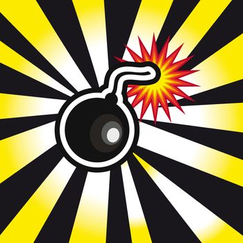 danger Bomb explosion in yellow and black background