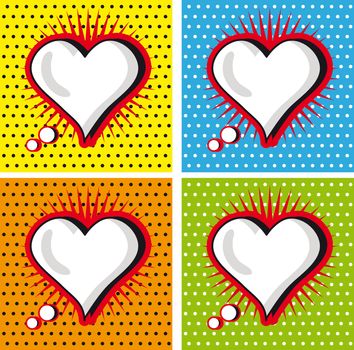 Speech Bubble Love Heart in Pop-Art Style cards set