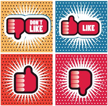 Pop art Comic Book Style Banners with Thumbs up button - like bu