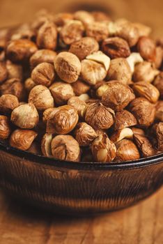 Plenty of ripe hazelnuts in bowl
