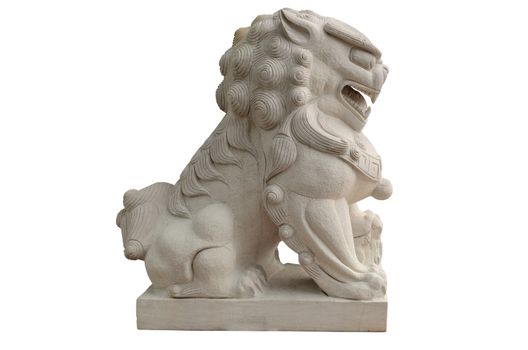 Lion statues in Chinese style on white background.