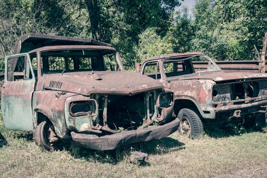 abandoned old car can use grunge scene vintage background