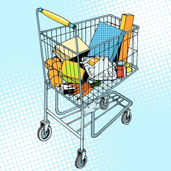 grocery trolley with food