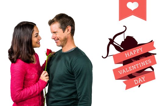 Composite image of smiling couple with red rose 
