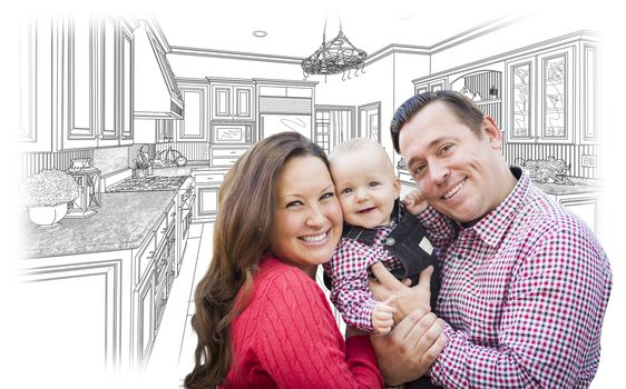 Young Family Over Custom Kitchen and Design Drawing 