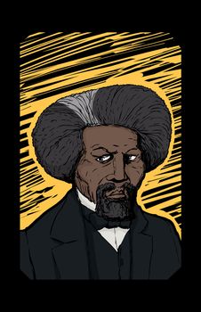 Hand drawn abstract portrait of famous African American leader named Frederick Douglass