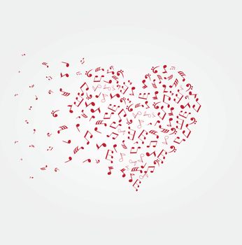 vector illustration of a heart with musical notes