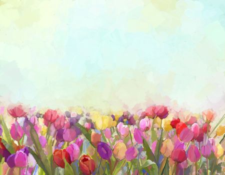 oil painting Tulips  flowers in the meadows