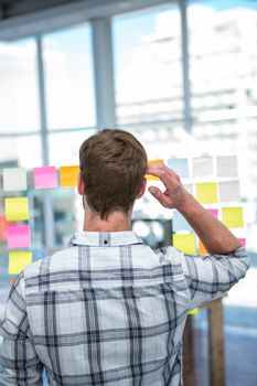 Worried hipster man in front of post-it