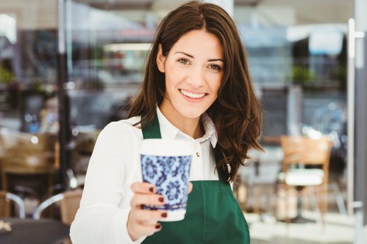 Smiling waitress serving a coffee 