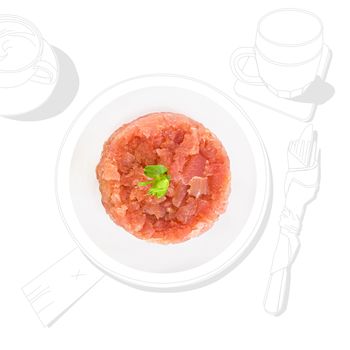 Delicious salmon tartare. Fine dining, exquisite luxurious gastronomy background. 