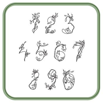 Numbers with exotic flowers white and black for writing