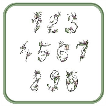 Numbers with exotic flowers for writing