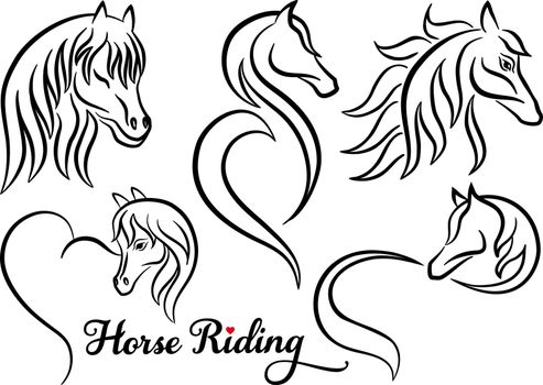 Horse riding, vector set