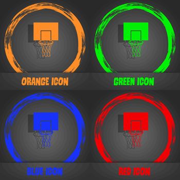 Basketball backboard icon. Fashionable modern style. In the orange, green, blue, red design. Vector