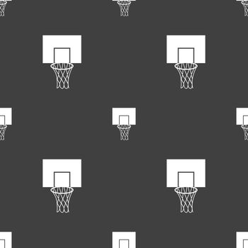 Basketball backboard icon sign. Seamless pattern on a gray background. Vector