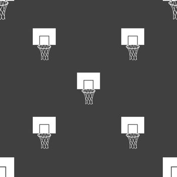 Basketball backboard icon sign. Seamless pattern on a gray background. Vector