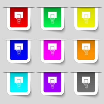Basketball backboard icon sign. Set of multicolored modern labels for your design. Vector