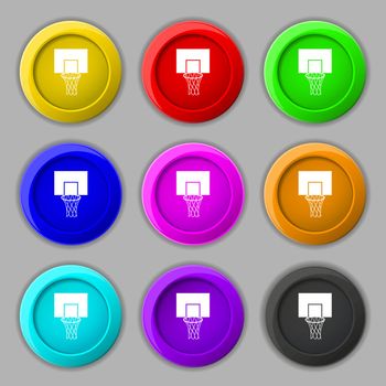 Basketball backboard icon sign. symbol on nine round colourful buttons. Vector