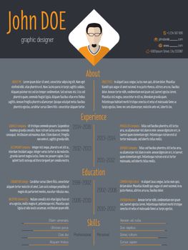 Cool curriculum vitae resume cv template with photo and dark background