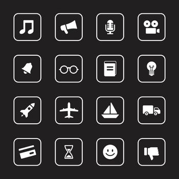 white flat transport and miscellaneous icon set with rounded rectangle frame