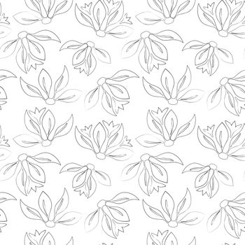 Seamless black-and-white pattern with leaves in vintage style.