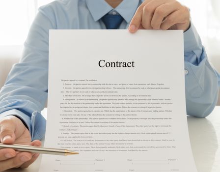 businessman  show contract documents  that partner must sign.
