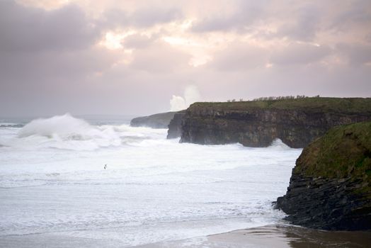giant white waves and cliffs on the wild atlantic way
