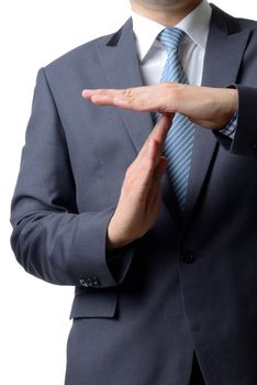 businessman showing time out sign with hands against isolated on
