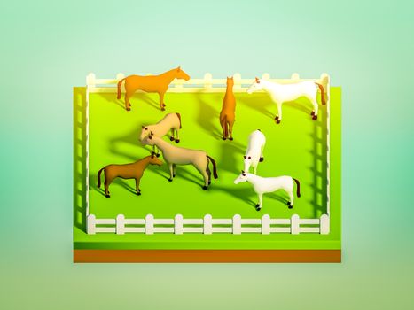animals in the landscape, isometric view,  isometric background