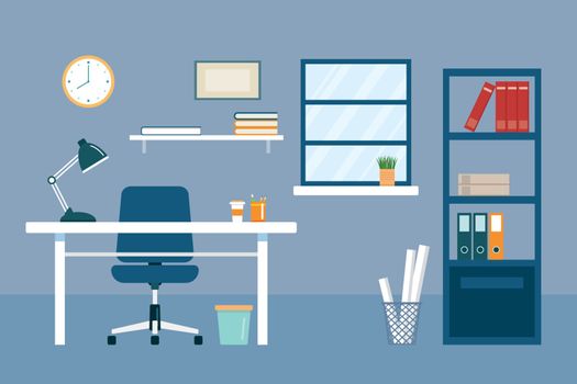 office workplace and equipment flat design