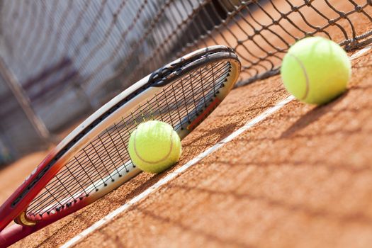 tennis background with tennis course and tennis racket