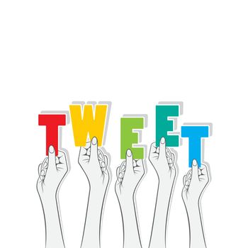 colorful tweet text holding hand design