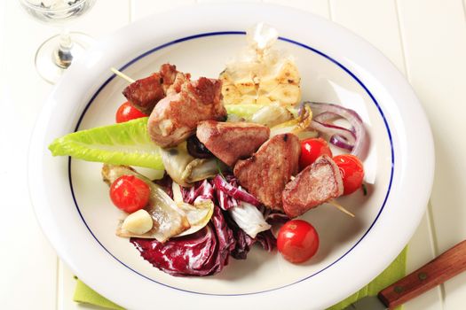 Pork kebab and vegetables