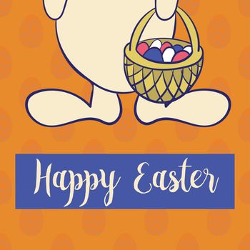 Happy easter poster, rabbit boy keeps egg bascet. 