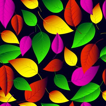 Seamless vector pattern of many-colored  leaves.